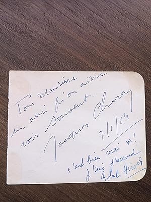 Card signed by Mathé Altéry on one side and by Jacques Charon and Robert Hirsch on the other. (au...