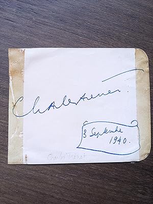 Card signed by Charles Trénet on one side and by Suzy Prim on the other. (autograph / autographe)