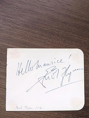 Card signed by Erroll Flynn on one side and by Marcel Amont on the other (autograph / autographe)