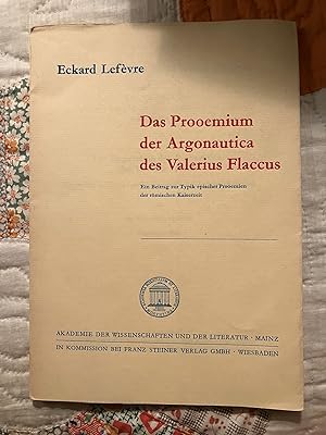 Das Prooemium der Argonautica des Valerius Flaccus: Ein Beitrag zur Typik epischer Prooemien der ...