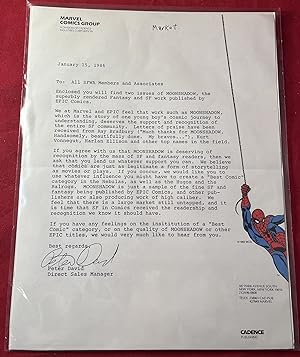 Important 1986 Marvel Comics TLS (Peter David Advocating a Nebula & Hugo Award for Comic Books)