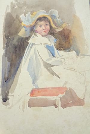 Edwardian period, little girl in the style of John Hassall. Original watercolour drawing. c1905-10