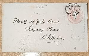 1d Pink on white envelope with post mark Sudbury Suffolk to Colchester [ Essex ] .