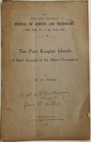 The Poor Knights Islands : A Brief Account of Maori Occupation . The NZ Journal of Science & Tech...