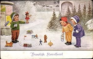 Künstler Ansichtskarte / Postkarte Wills, John, Glückwunsch Weihnachten, Kinder mit Spielzeug