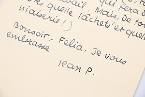 Billet autographe signé et adressé à Felia Leal, éditrice de son ouvrage Paroles transparentes il...