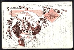 Ansichtskarte Männer rauchen und trinken am Tisch, Trinkerhumor
