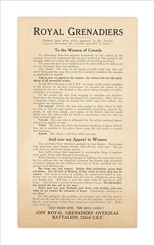 "To the Women of Canada." First World War Canadian Expeditionary Force recruiting broadside