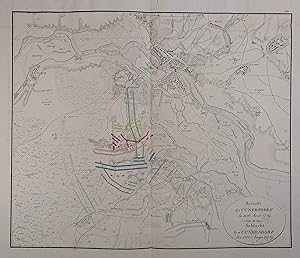 Bataille de Cunersdorf / Schlacht bey Cunersdorf den 12ten August 1759. Kupferstich-Karte mit For...