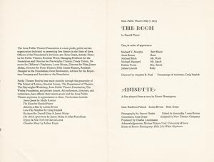 Iowa Public Theatre Foundation. [Program for:] The Room, by Harold Pinter / Anisette, a film adap...