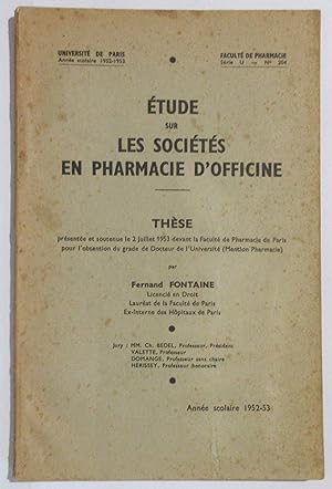 Etude sur les Sociétés en Pharmacie d'Officine - Thèse