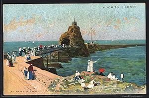 Künstler-Ansichtskarte sign. Luigi Loir: Biarritz, Les Plages de France, Biscuits Pernot