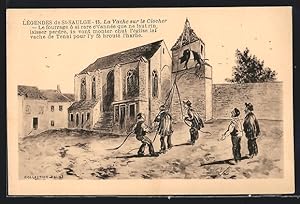 Carte postale Saint-Saulge, La Vache sur le Clocher
