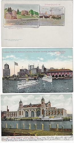 Circa 1900 - Three postcards showing quarantine and immigration facilities at New York City, the ...