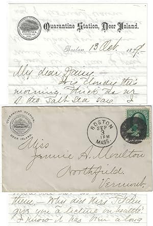 1879 - Letter from a health officer at Boston's Deer Island Quarantine Station, written on offici...