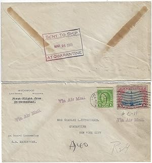 1935 - An airmail envelope sent to Francis Kinsley Hutchinson, who was in quarantine aboard the s...