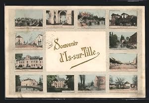 Carte postale Is-sur-Tille, La Gare, Hotel du Chalet, Chateau de la Tour