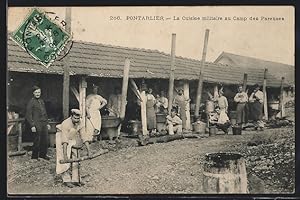 Carte postale Pontarlier, La Cuisine militaire au Camp des Pareuses