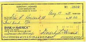 Dorothy Lamour Signed Check