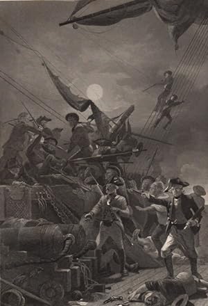 John Paul Jones capturing the British ship Serapis ,1868 Historical Americana Battle Print