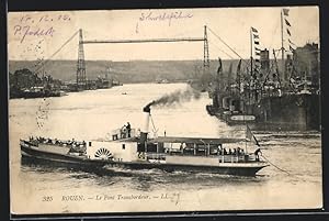 Carte postale Rouen, Le Pont Transbordeur, bateau à vapeur