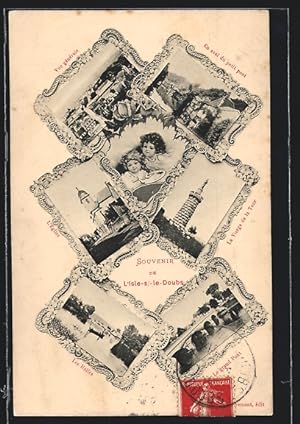Carte postale L`Isle-sur-le-Doubs, L`Eglise, Vue générale, En aval du petit pont, Les Halles, Le ...