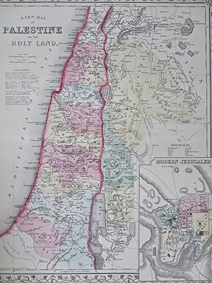 Holy Land Palestine Israel Twelve Tribes Jerusalem 1890 Bradley-Mitchell map