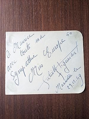 Card signed by Juliette Figueras, Miss France and Miss Europe 1949. (autographe / autograph)