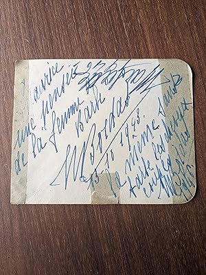 Card signed by Marcelle Bordas. (autographe / autograph)