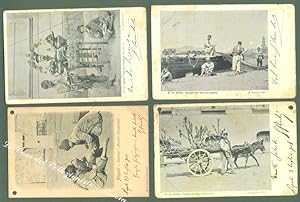 Campania. ERITREA, NAPOLI, costumi popolari. Quattro cartoline 1901/1902 spedite ad Asmara e Keren.