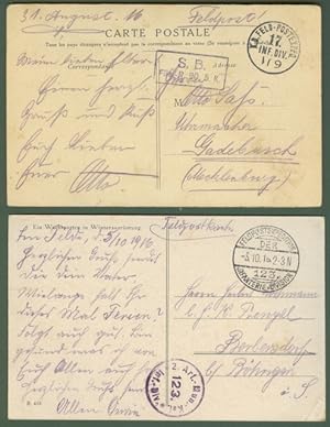 GERMANIA. FELD POST. Due cartoline illustrate del 31 Agosto 1916 e 5 Ottobre 1916.