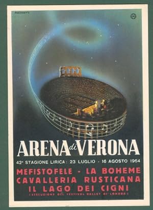 RUZZENENTE. Cartolina d'epoca pubblicitaria ARENA VERONA stagione lirica 1964. Bollo speciale
