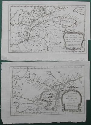 Carta del corso del fiume di S. Lorenzo dalla foce fin sopra Quebeck. Due belle carte geografiche...