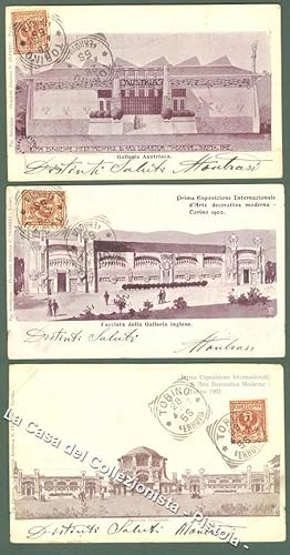 PRIMA ESPOSIZIONE INTERNAZIONALE ARTE DECORATIVA. Torino 1902. Tre cartoline d'epoca.