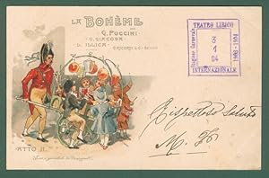 LA BOHEME di G. Puccini. Cartolina d'epoca a colori viaggiata nel 1904.