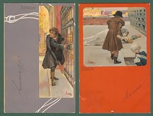 METLICOVITZ LEOPOLDO. Tosca di Puccini. Due cartoline d'epoca viaggiate nel 1900.