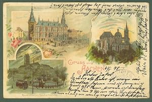 GERMANIA. Gruss aus Aachen. Cartolina d'epoca viaggiata nel 1898