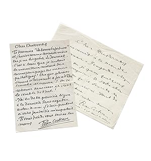 Deux rares lettres de jeunesse de Cocteau à son ami Duvernois et évoquant La Danse de Sophocle, s...