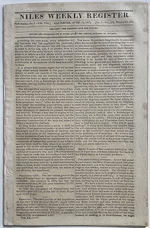 Two Issues of Niles' Weekly Register Newspaper, With Content on the War of 1812 and the Slave Trade