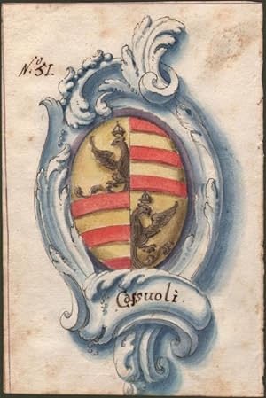 CASSUOLI (o Cassola) di REGGIO. Splendido acquarello settecentesco raffigurante lo stemma della f...