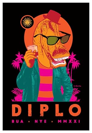 2021 American Concert Poster - Diplo at Belly Up (Dinosaur with glasses)