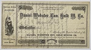 [Mining] Very Rare Daniel Webster Con. Gold Mining Co. Blank Capital Stock Certificate, Michigan ...