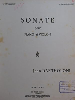 BARTHOLONI Jean Sonate Piano Violon 1922