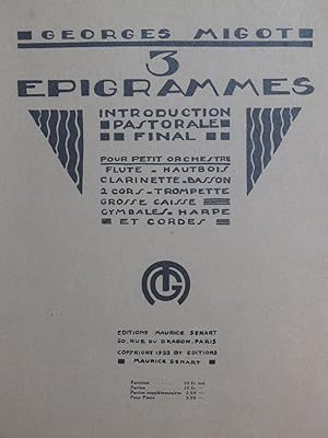 MIGOT Georges 3 Epigrammes pour Petit Orchestre 1923