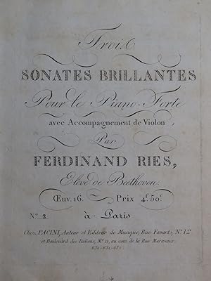 RIES Ferdinand Trois Sonates op 16 Piano ca1810