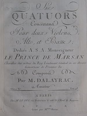 DALAYRAC Nicolas Six Quatuors op 11 Violon Alto Basse ca1790