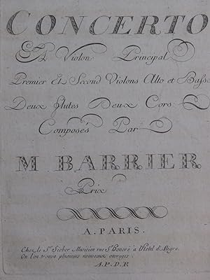 BARRIÈRE Etienne Bernard Joseph Concerto in D Major Orchestre ca1780