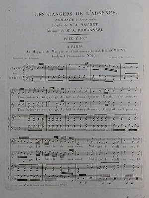 ROMAGNESI Antoine Les Dangers de L'Absence Chant Piano ou Harpe ca1820