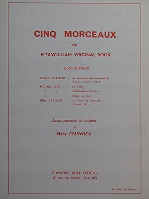 Cinq Morceaux du Fitzwilliam Virginal Book 5 Pièces Guitare 1975