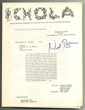 [Performance program]: The Music of Ned Rorem: October 28, 1973 [at] The Cathedral of St. John th...